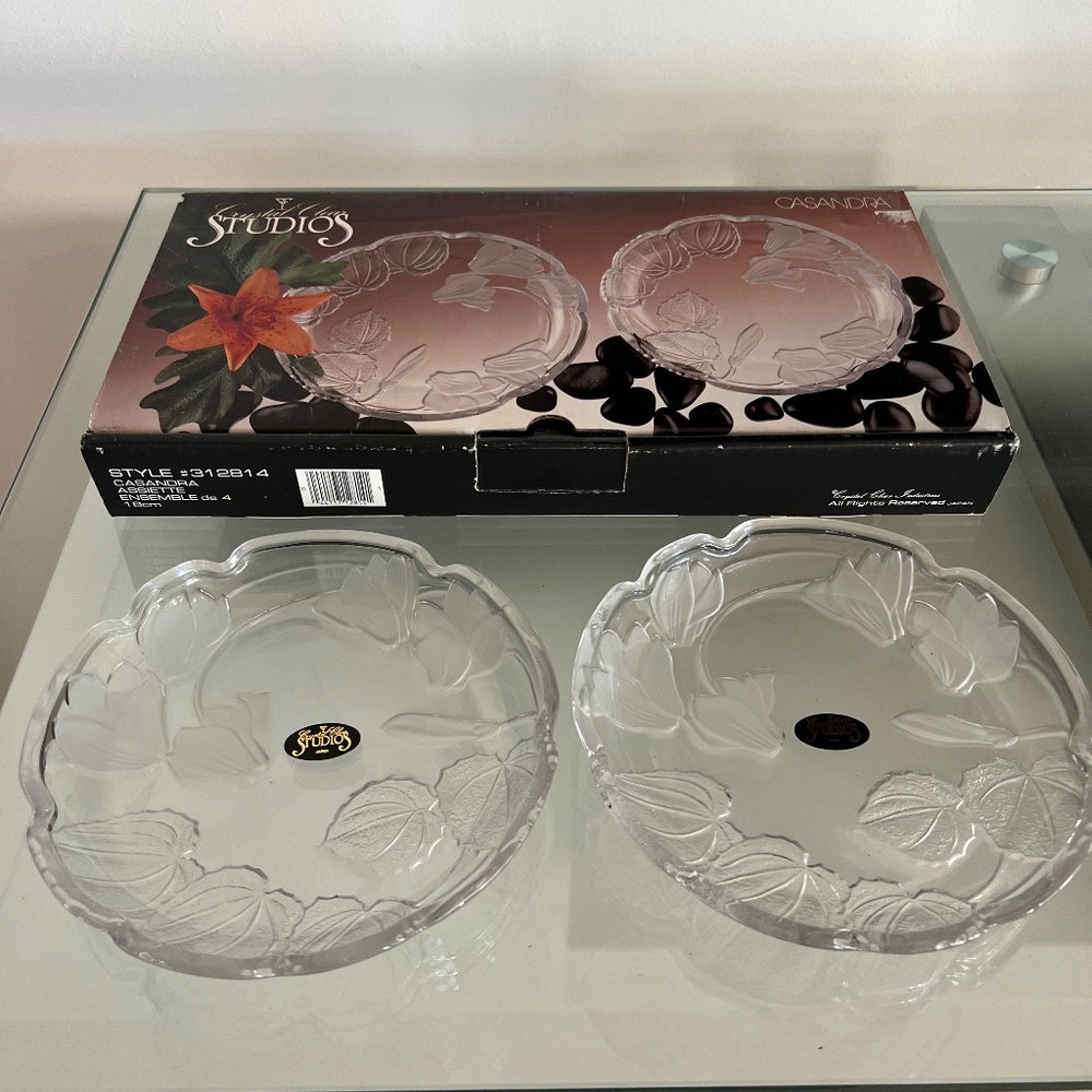 Crystal Clear Studios Casandra Frosted Crystal Glass Plates Set of 4
